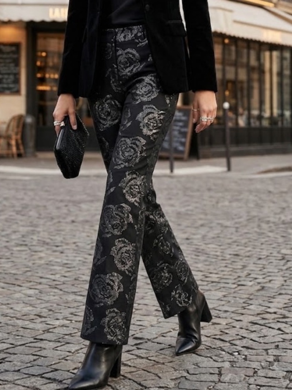 NWOT The Limited Drew Fit textured Rose Floral Jacquard Damask Dress Pants 8